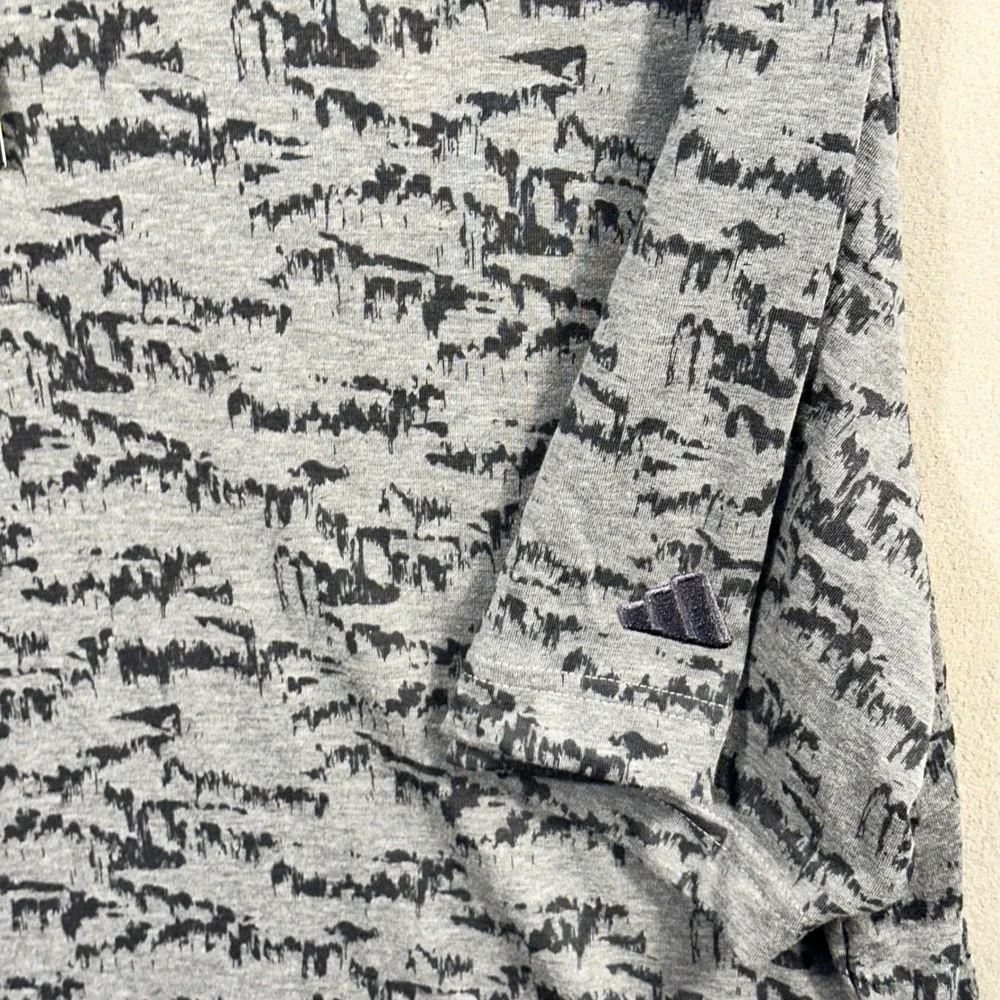 Adidas Polo Shirt Mens L Grey Black Go-To Printed Abstract Golf New MSRP 80